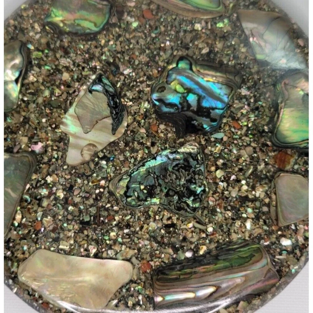 Vintage Abalone Shell Lucite Acrylic Hot Plate Trivet‎ California 5 1/2